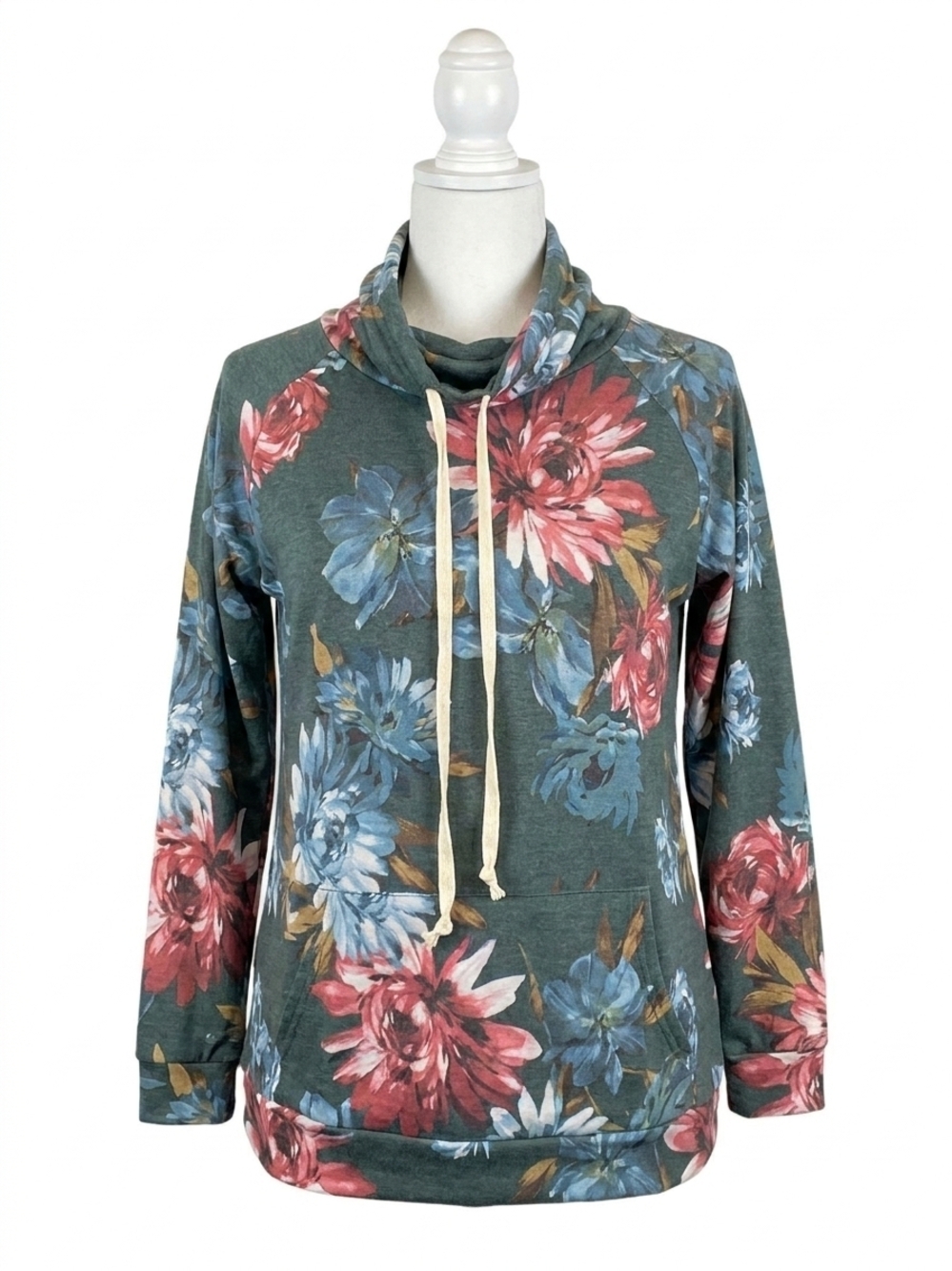 NEW HONEYME floral cowlneck hoodie in gray